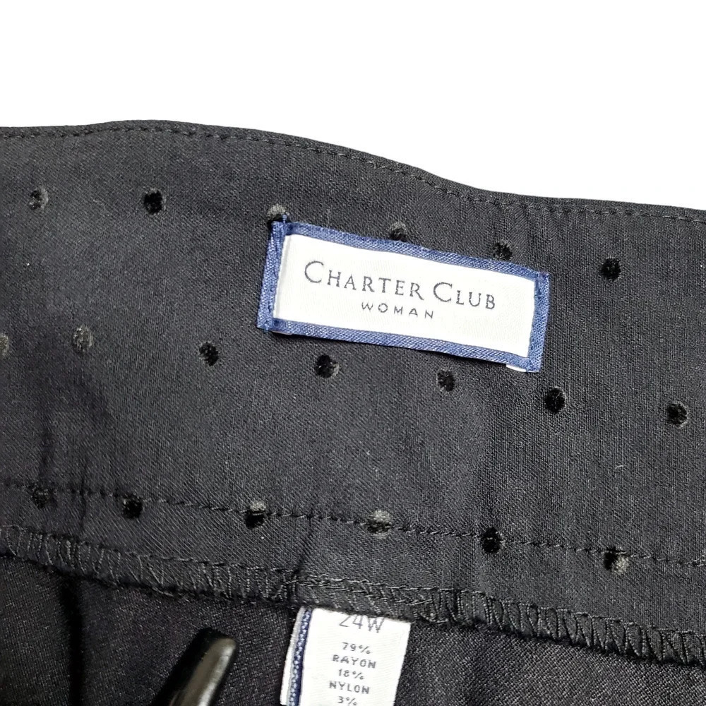 Charter Club Woman's Black Embroidered Polka Dot Pants - Picture 3 of 6